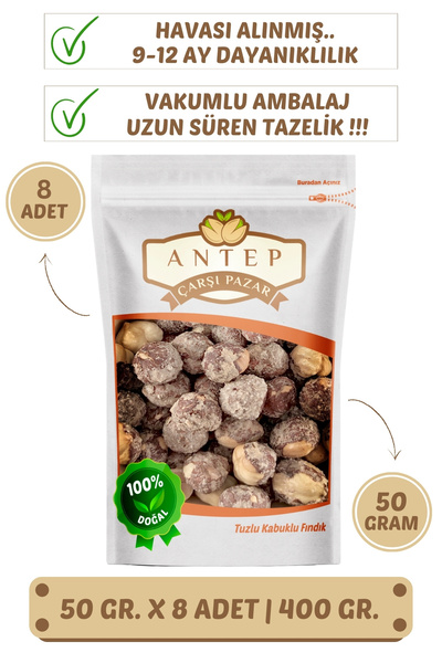 Antep Çarşı Pazar Çiğ Fındık İçi Kavrulmamış | 50 Gr. X 8 Adet | VAKUMLU AMBALAJ
