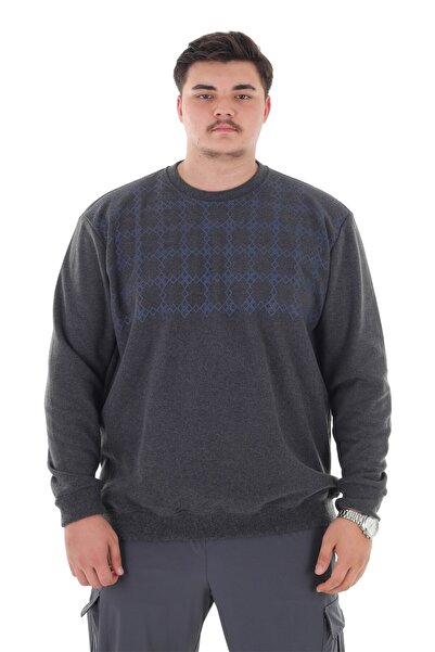 marufshop Wide Fit Crew Neck Cotton Thessaloniki Sweater Suitable for Men's Plus Size between 122 Kilos-158 Kilos