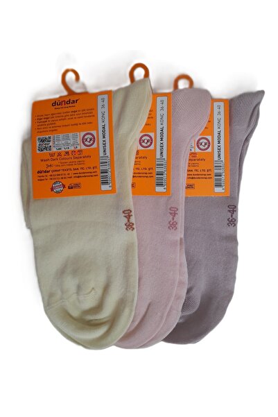 Dündar DündarPlus 3'lü Karışık Renkli Dikişsiz Soft Yıkamalı 4 Mevsim Unısex Modal İplikli Çorap