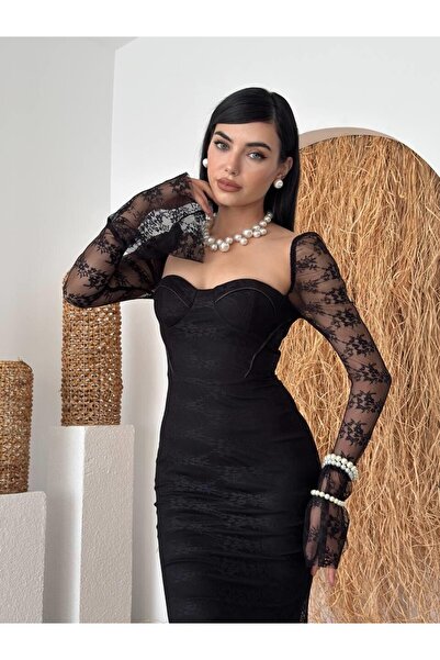 Julidress Rochie midi lungă din tul premium cu decolteu în formă de inimă și detaliu transparent