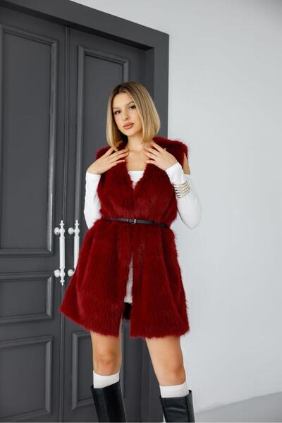 EsSo butik Premium Quality Faux Fur Long Vest with Belt