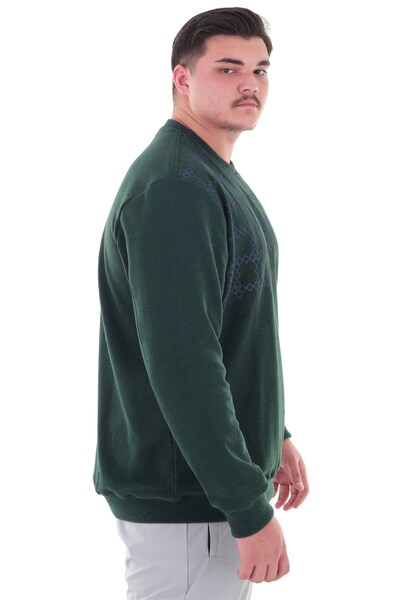 marufshop Wide Fit Crew Neck Cotton Thessaloniki Sweater Suitable for Men's Plus Size between 122 Kilos-158 Kilos