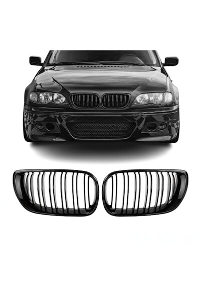AutoUp Grile duble pentru BMW Seria 3 E46 Sedan/Touring 2001-2005 Negru Lucios