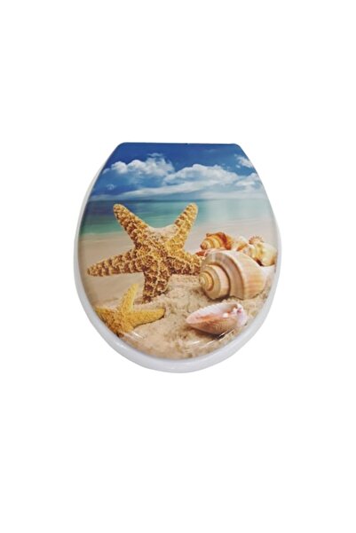 RAY Capac de toaletă, multicolor cu scoici, model universal, balamale metalice