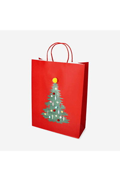 Flying Tiger Copenhagen Yılbaşı Ağacı Desenli Kırmızı Hediye Çantası