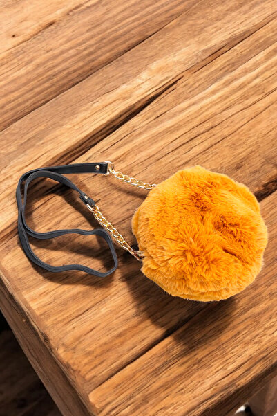 HFKY Geantă de pluș pentru femei. Geantă de umăr din pluș cu detaliu de lanț din piele. Geantă Messenger.