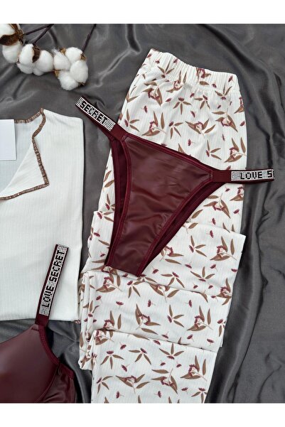 Lena Homewears Women's Patterned Berlin K Ribbed Knit Pajama Set with Underwear