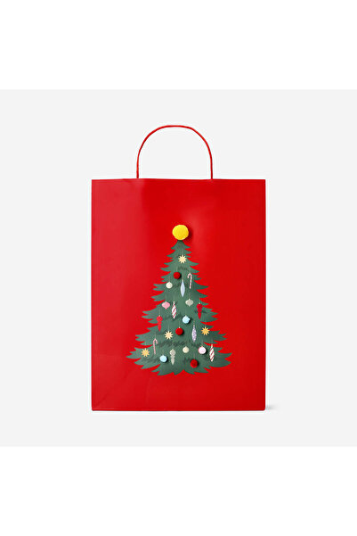Flying Tiger Copenhagen Yılbaşı Ağacı Desenli Kırmızı Hediye Çantası