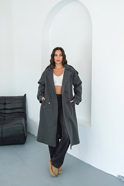 My Loore Kadın Antrasit Lüks Premium Kaşe Kaban