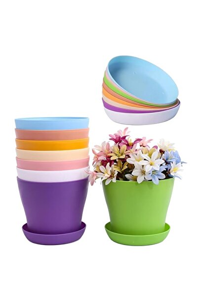 Generic YelaJoy 8Pcs Plastic Flower Pots, 8 Colors 3.9" Vibrant with Drainage Holes & Saucers - Indoor Outd