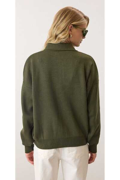 NOTCHTR Women's Plain Basic Button Detailed Polo Neck Knitwear Sweater