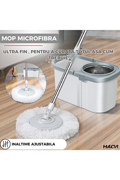 OEM Rotating Mop Set with 2 Microfiber Pads, Double-Action Bucket, Adjustable Height