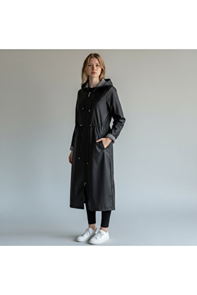 ALEYNA GİYİM Kadın Kapşonlu Fermuarlı Astarsız Trençkot – Rahat Kalıp Mevsimlik Dış Giyim