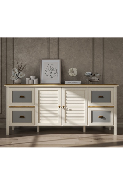 Sakura Ahşap Hunerika Valeni Premium 2 kapak 4 Çekmeceli konsol- Minifiks - aytaşı/legnano