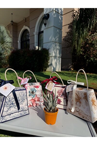 FİDAN PAZARI NİŞAN SÖZ HEDİYELİĞİ SAPLI ÇANTA VE SUKULENT (KARIŞIK DESENLİ)(20 ADET)
