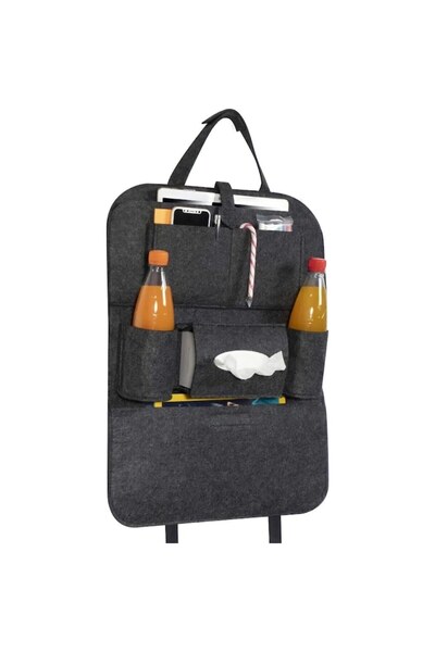 OEM Organizator auto multifuncțional pentru bancheta din spate – din fetru, suporturi pentru tabletă și băuturi, buzunare multiple, negru