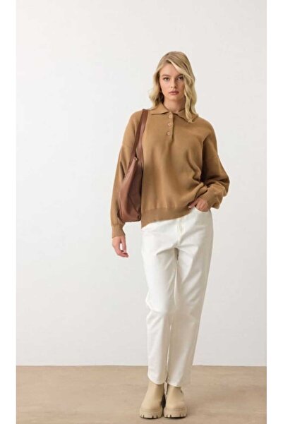 NOTCHTR Women's Plain Basic Button Detailed Polo Neck Knitwear Sweater