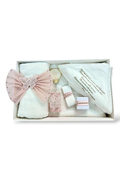 KidsMagazin Set botez roz pudrat cu fluture brodat