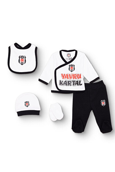 Beşiktaş Unisex Yenidoğan 5li Askı Hastane Çıkışı İnterlok Zarf Yaka Uzun Kol...