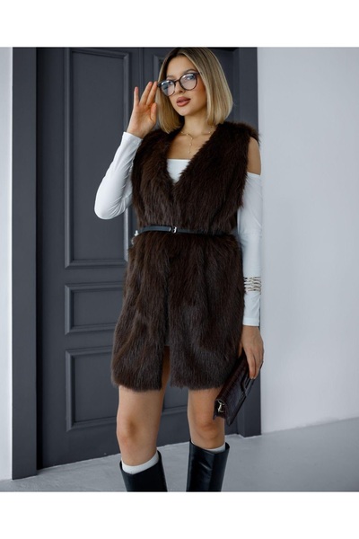 EsSo butik Premium Quality Faux Fur Long Vest with Belt