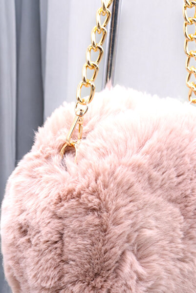 HFKY Women's Plush Bag. Plush Shoulder Bag with Leather Chain Detail. Messenger Bag.