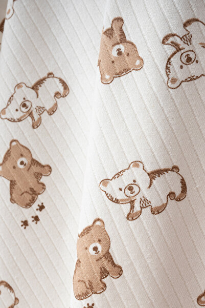 yukobaby bebeğiniz için en doğalı Sweat Bear White Natural Cotton 80X90 cm Single Layer Baby Blanket Yk2221