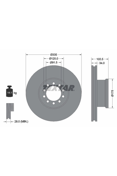 TEXTAR Дискова спирачка Mercedes-Benz Atego