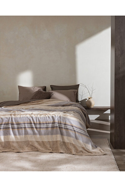 Madame Coco Mozel Double Welsoft Printed Blanket - Beige/Grey