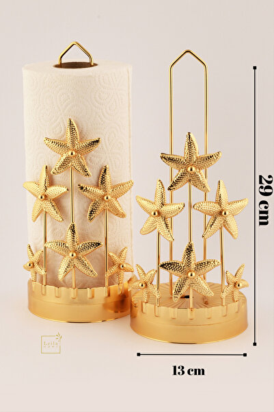 Leila Deniz Yıldızlı Altın Metal Kağıt Havluluk-Peçetelik Ev Dekorasyon