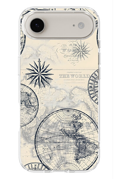 FLAMENKO iPhone 17 Air Uyumlu Dünya Haritası ve Pusula Desenli Şeffaf Telefon...