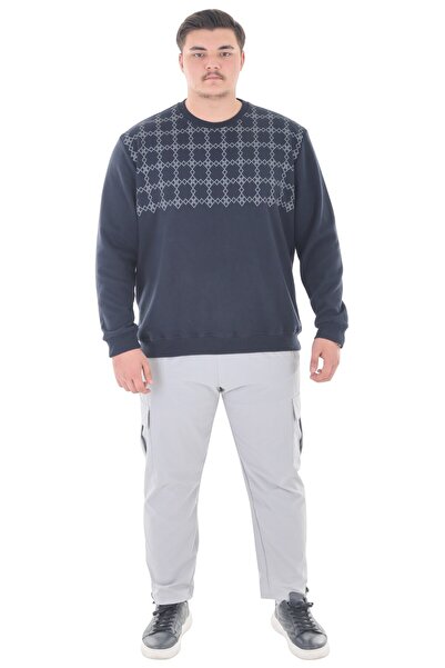 marufshop Wide Fit Crew Neck Cotton Thessaloniki Sweater Suitable for Men's Plus Size between 122 Kilos-158 Kilos