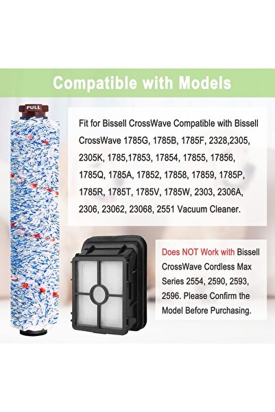 Generic Bvhonwe 8-piece replacement kit for Bissell CrossWave (4 brush rolls 1868 + 4 filters 1866)