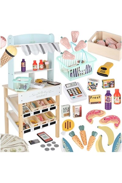 CIUPIGo Supermarket din Lemn Ciupigo® Magazin Copii cu Cos, Accesorii, Ladite legume si fructe, 97x45x27cm