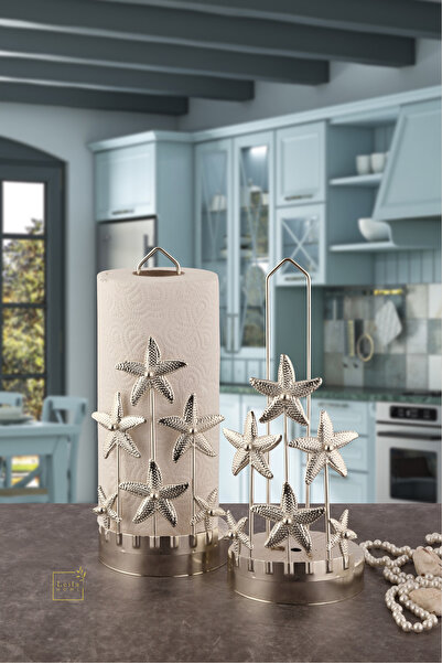 Leila Silver Metal Paper Towel Holder-Napkin Holder with Sea Star Home Decoration