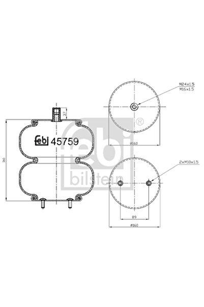 FEBI BILSTEIN Burduf Suspensie Pneumatica Axa Viratoare Nevirata Renault Truc...