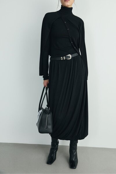 Suud Collection Black Emma Balloon Midi Skirt