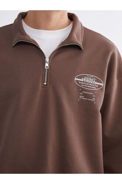 LC Waikiki ψηλός λαιμός με τύπωμα Χοντρό ανδρικό φούτερ