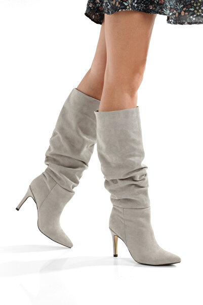 PİMORA '' ELEONORA '' Кам'яний замш Звужений носок 9 см Тонкий каблук Чоботи Новий сезон