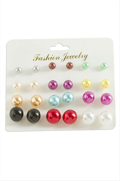AKSESUARIM Colorful Pearl Earrings 24 Pieces