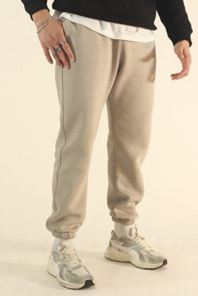 EydaMoon Men's Stone Winter 3-Thread Fleece-Lined Soft Textured Elasticated Leg Sweatpants