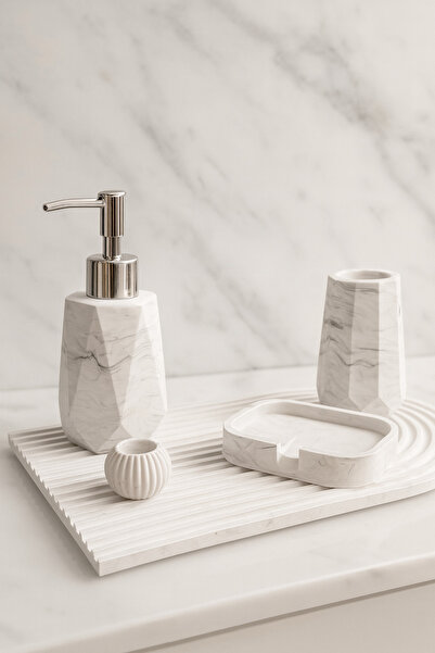 Elizovi 5 Piece Marble Pattern Luxury Bathroom Set |   Liquid Soap Dispenser,...
