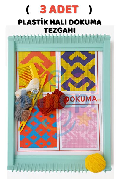 Minopi ( 3 Adet ) Plastik Halı Dokuma Tezgahı Hobi Okul Elişi Çocuk Halı Doku...