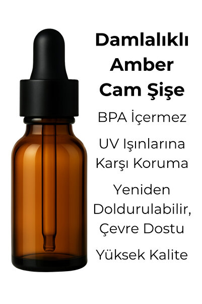 Seray Cam 6’lı 30 ml Amber Cam Serum Şişesi + Siyah Metal Kapaklı Siyah Uçlu Damlalık