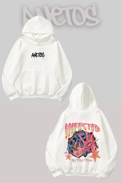 Anetos Infected Back cu imprimeu Alb cu glugă Swea tricou