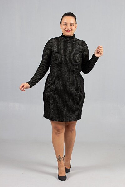 Truva XXL Plus Size Turtleneck Glitter Dress Sparkling Winter Elegance