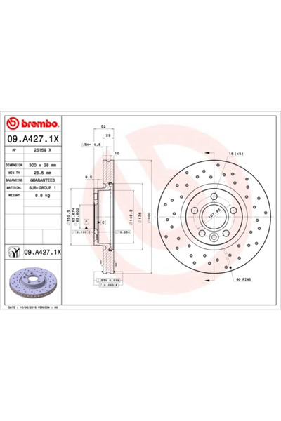 Brembo Disc frana Ford Galaxy 2/Mondeo 4/S-Max Land Rover Freelander 2/Range ...