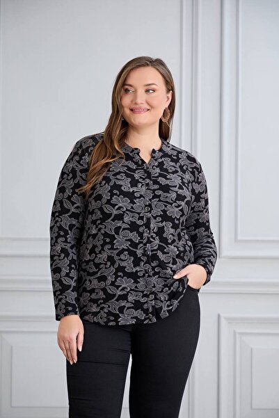 TUSSE Women's Soft Patterned Elegant Plus Size Cashmere Shirt Blouse