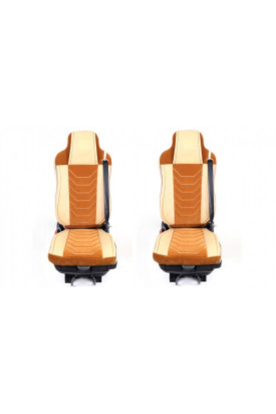 DELUXETUNING Set huse scaun camion pentru IVECO STRALIS 2002-2019, piele ecologică cu catifea, crem/maro