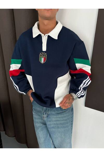 İLKCET MODA Italy O Oversized Buttoned Collar Sweatshirt