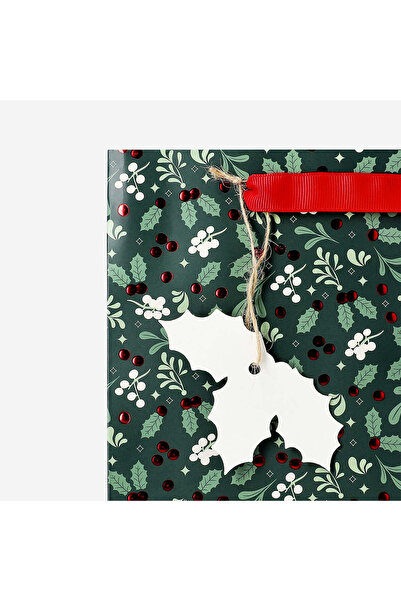 Flying Tiger Copenhagen Yılbaşı Bitkisi Desenli Yeşil Hediye Çantası